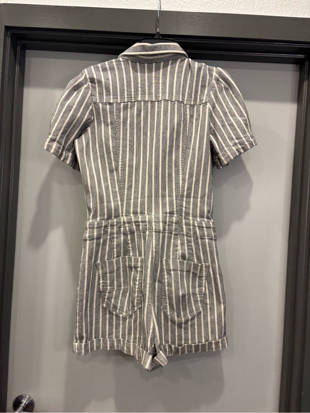 Pilcro Gray & White Striped Short-Sleeve Button Romper - Picture 2 of 3